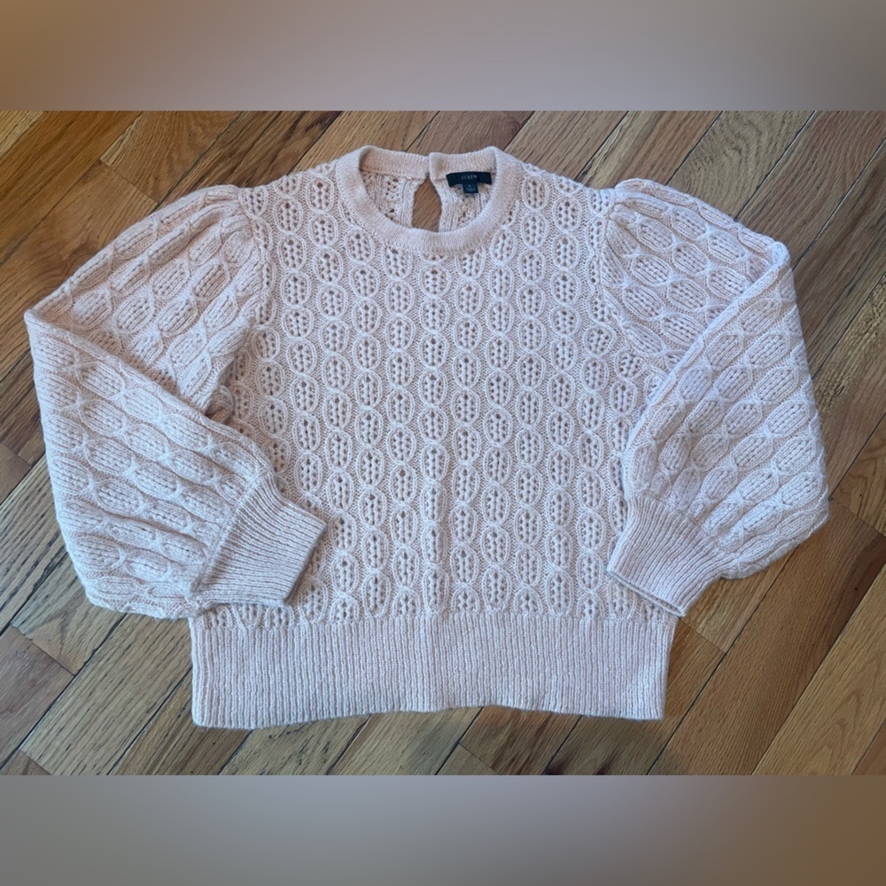 J CREW Sweater Women’s Size L Pink Cable-Knit Balloon Sleeve Alpaca Wool Blend